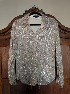 Sanctuary Gold Sequin Button-Up Blouse